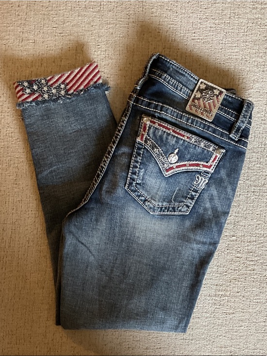 Miss Me Denim - Miss Me Ankle Skinny Embellished USA Red White Blue Bling Jeans 32 Patriotic